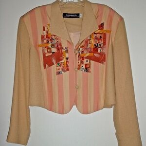 Canvasbacks women's vintage beige suit jacket with multicolored design size L